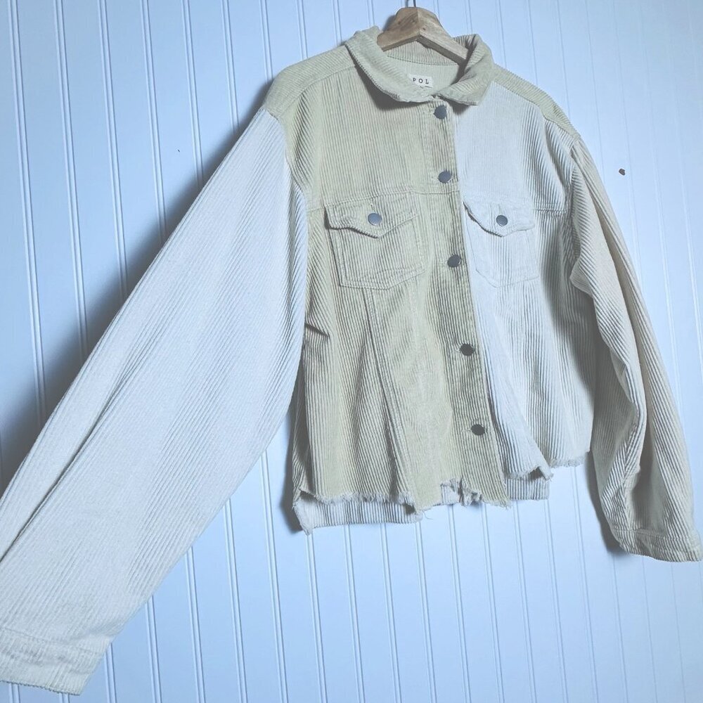 POL Beige Corduroy Distressed Jacket Size Large Casual Two-Tone Color - Picture 4 of 8